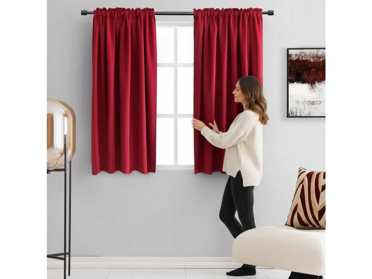Zatemňovací závěs s řasící páskou "BLACKOUT" 135x160 cm CAIRO červená (cena za 1 kus) MyBestHome