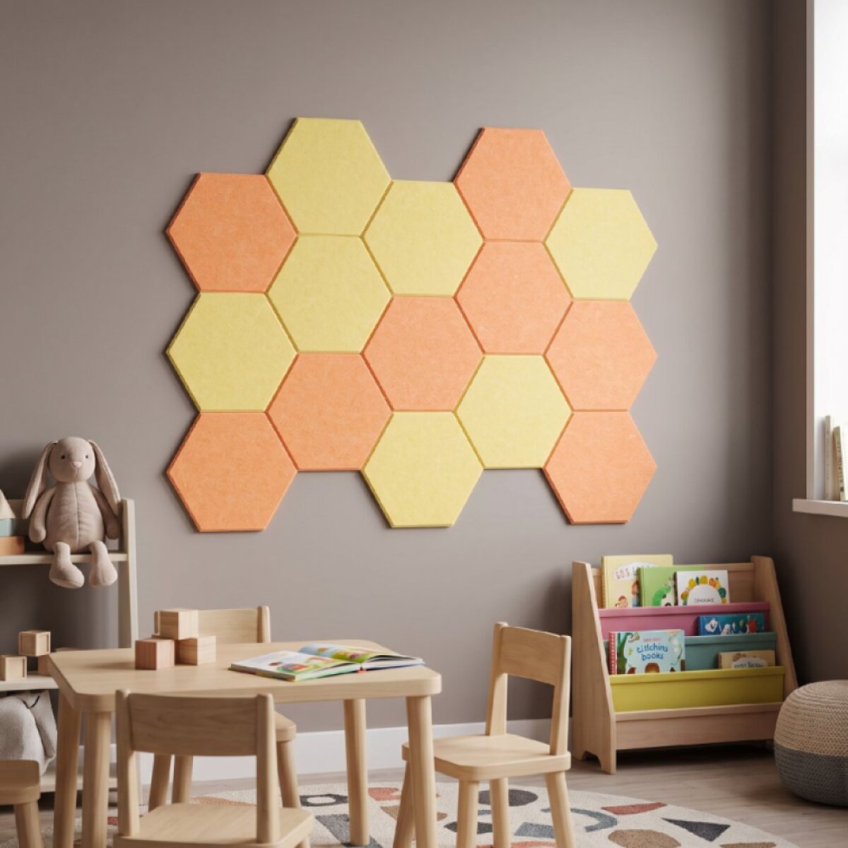 Dekorativní filcový nástěnný panel CROSS pomerančová 40x46 cm hexagon - sada 2 ks