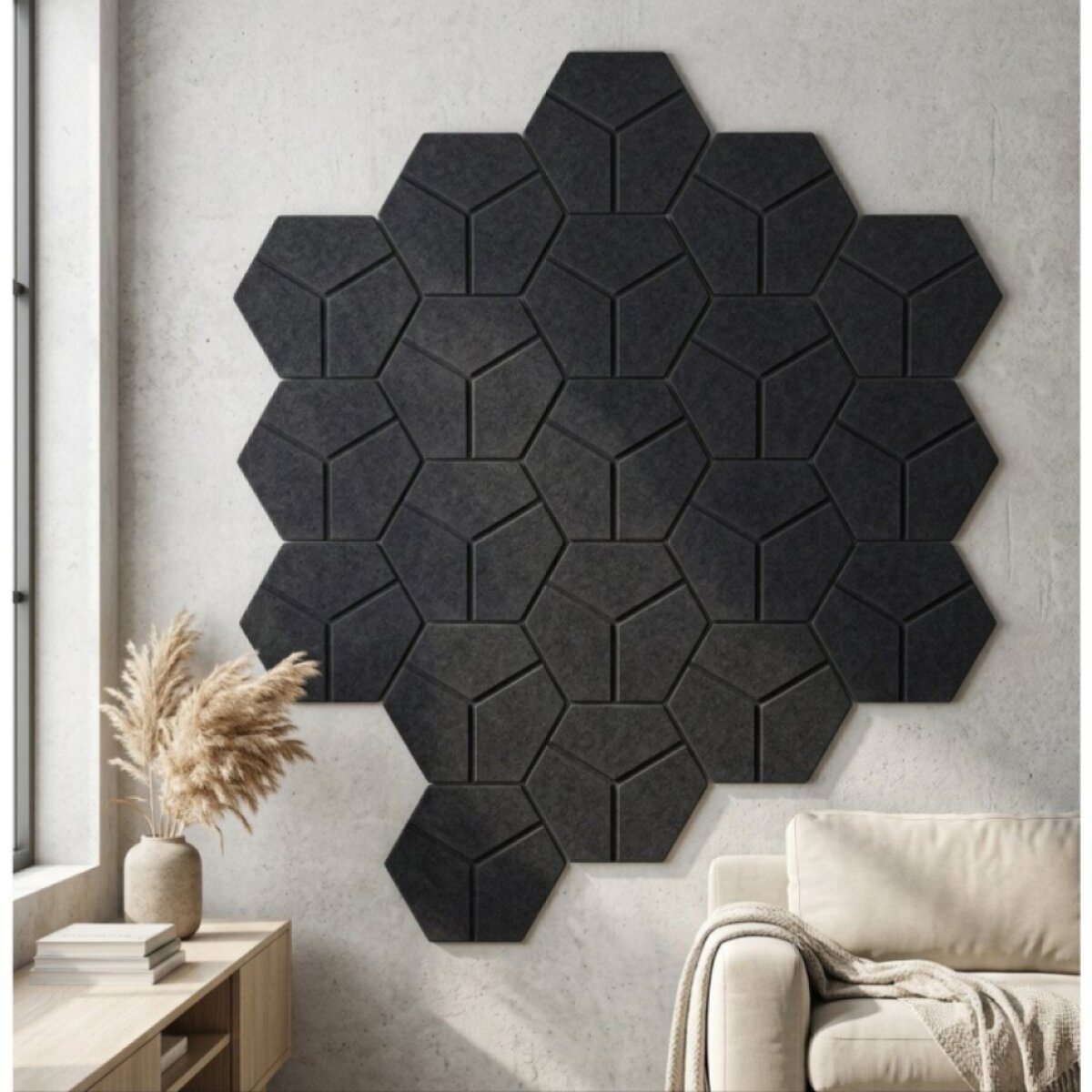 Dekorativní filcový nástěnný panel CROSS DESIGN černá 40x46 cm hexagon - sada 2 ks