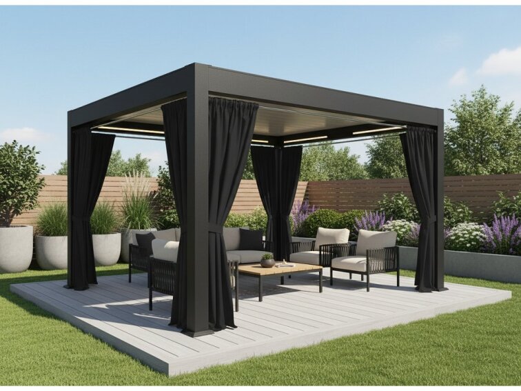 Venkovní zahradní závěs s řasící páskou GARDENIA TAPE černá, různé rozměry Mybesthome