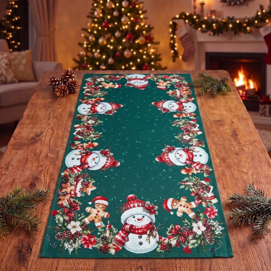 Vánoční běhoun na stůl XMAS PARTY zelená 60x120 cm
