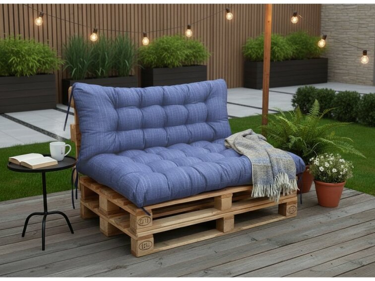 Paletové prošívané sezení DENIM PIETRO SET - sedák 120x80 cm, opěrka 120x40 cm, color 06 světle modrá, Mybesthome