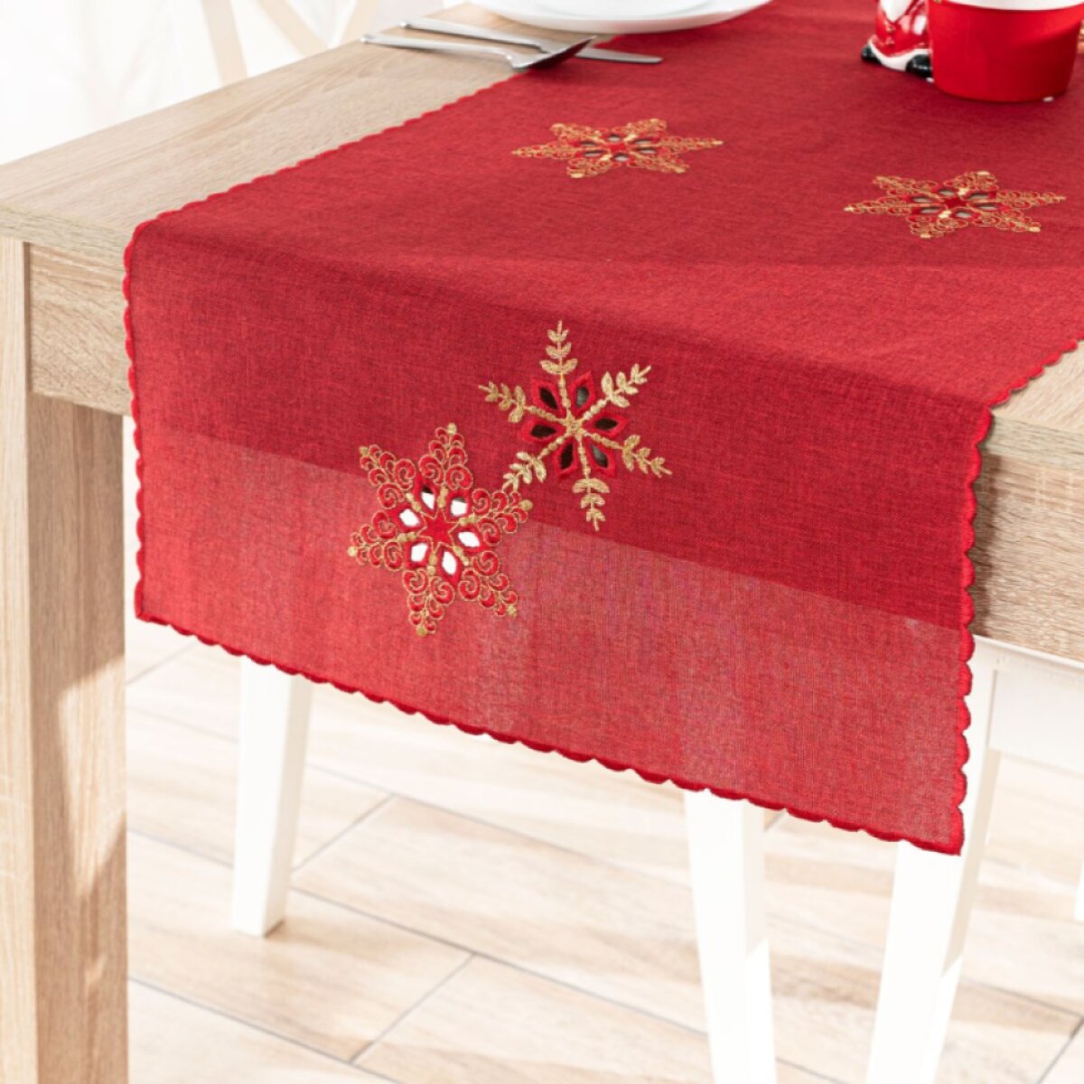 Vánoční běhoun na stůl SNOWFLAKES červená 50x100 cm