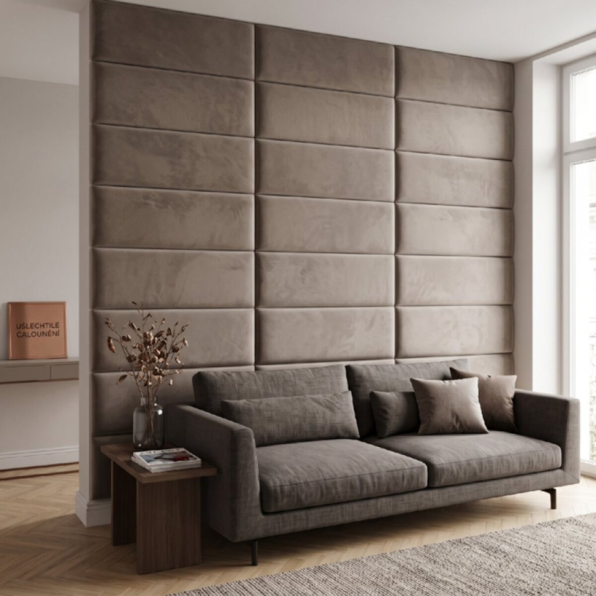 Čalouněný nástěnný panel různé rozměry x šířka 20 cm béžová obdélník MyBestHome