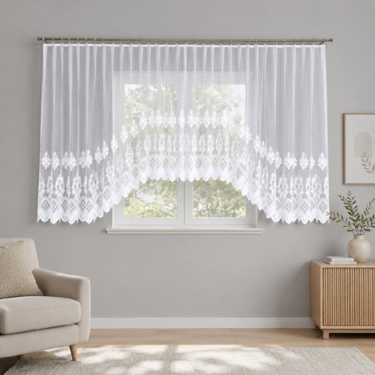 Dekorační krátká vzorovaná záclona na žabky LUDMILA 160 bílá 600x160 cm MyBestHome