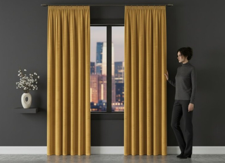 Dekorační závěs s řasící páskou VALMONT 140 cm x 250 nebo 260 cm color 009 mustard/hořčicová (cena za 1 kus) MyBestHome