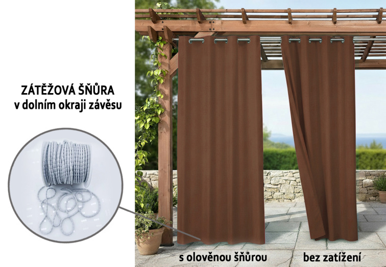 Venkovní zahradní závěs s kroužky MONTANA color 22 hnědá, různé rozměry MyBestHome