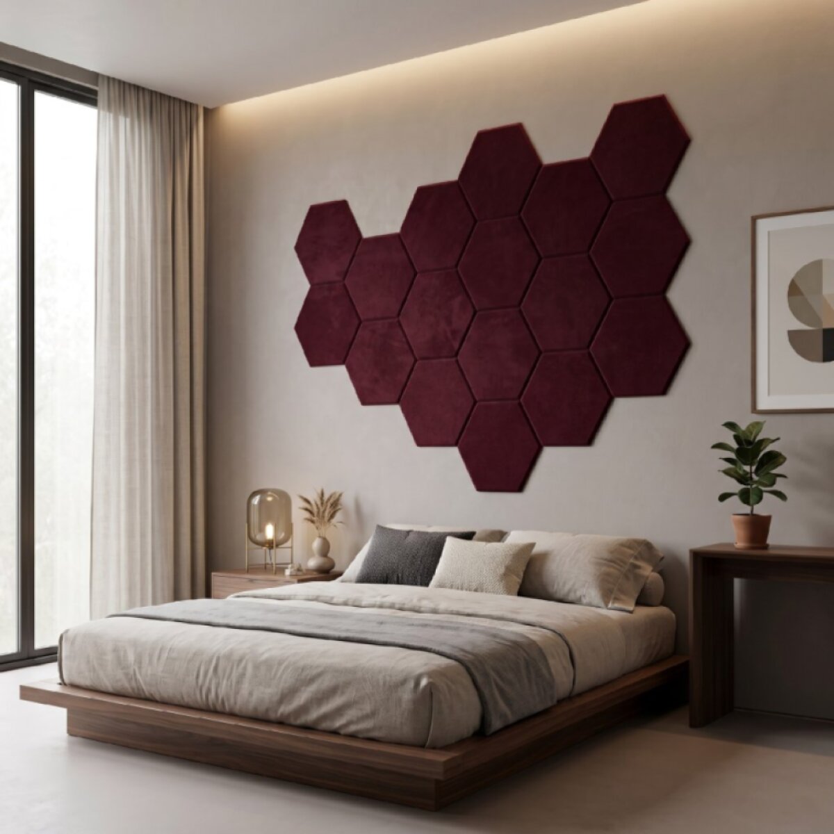 Čalouněný nástěnný panel HEXAGON více rozměrů vínová MyBestHome