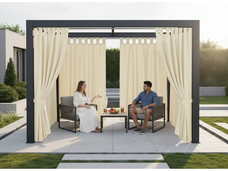 Venkovní zahradní závěs s poutky PORTO krémová 06 různé rozměry Mybesthome