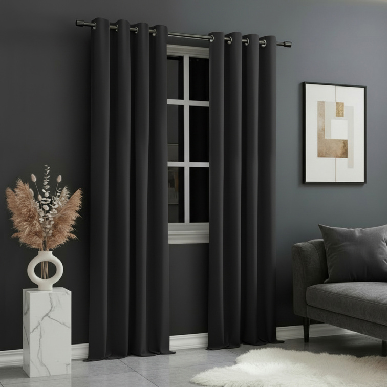 Dekorační dlouhý jednobarevný závěs s kroužky EASY TOP černá 1x140x250 cm (cena za 1 kus) MyBestHome