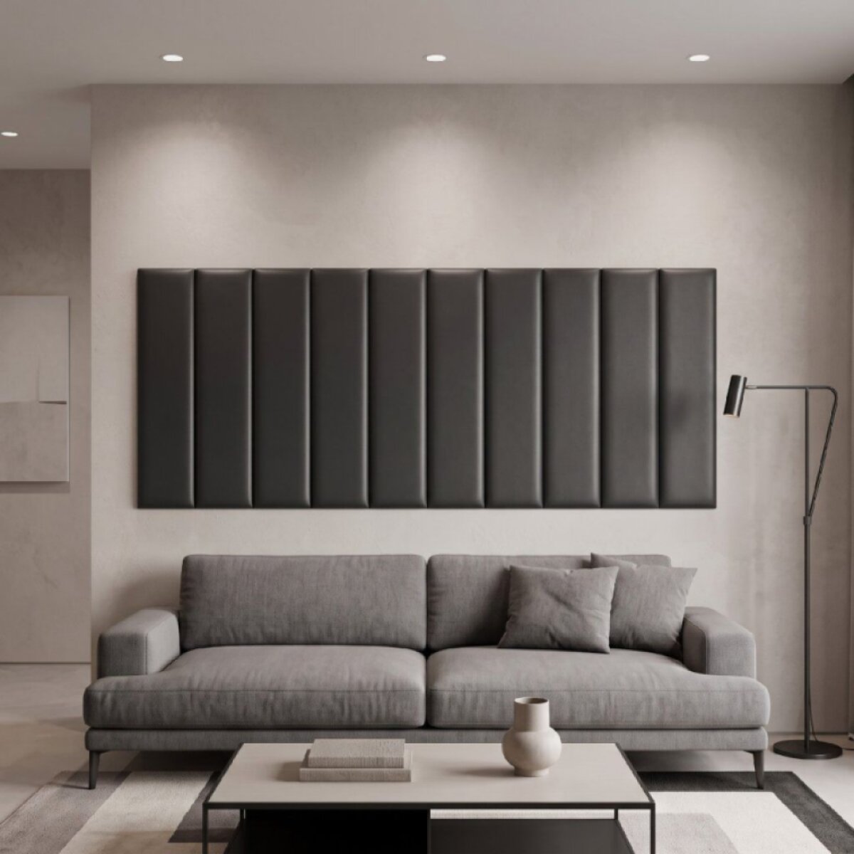 Čalouněný nástěnný panel s EKO KŮŽÍ různé rozměry x šířka 20 cm grafitová obdélník MyBestHome