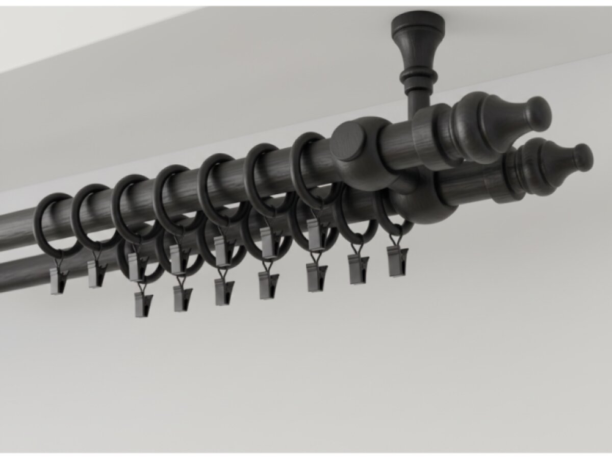 Dřevěná garnýž Ø 28 mm více rozměrů LINDA TOP FIX černá dvouřadá Mybesthome