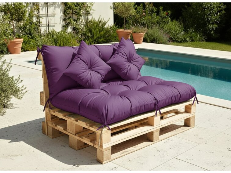 Polstr CARLOS color 29 fialová, sedák 120x80 cm, opěrka 120x40 cm, paletové prošívané sezení Mybesthome