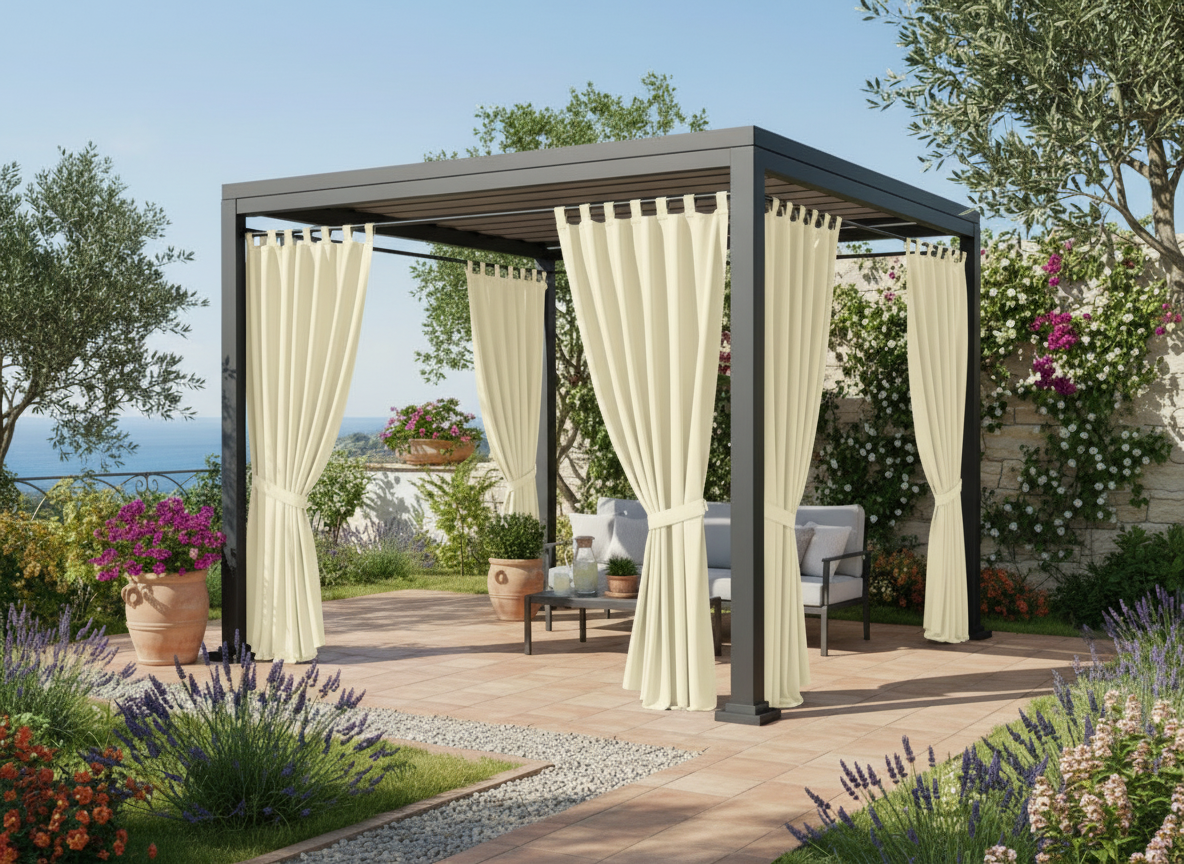 Venkovní zahradní závěs s poutky na suchý zip LISBOA světle krémová 06 různé rozměry Mybesthome