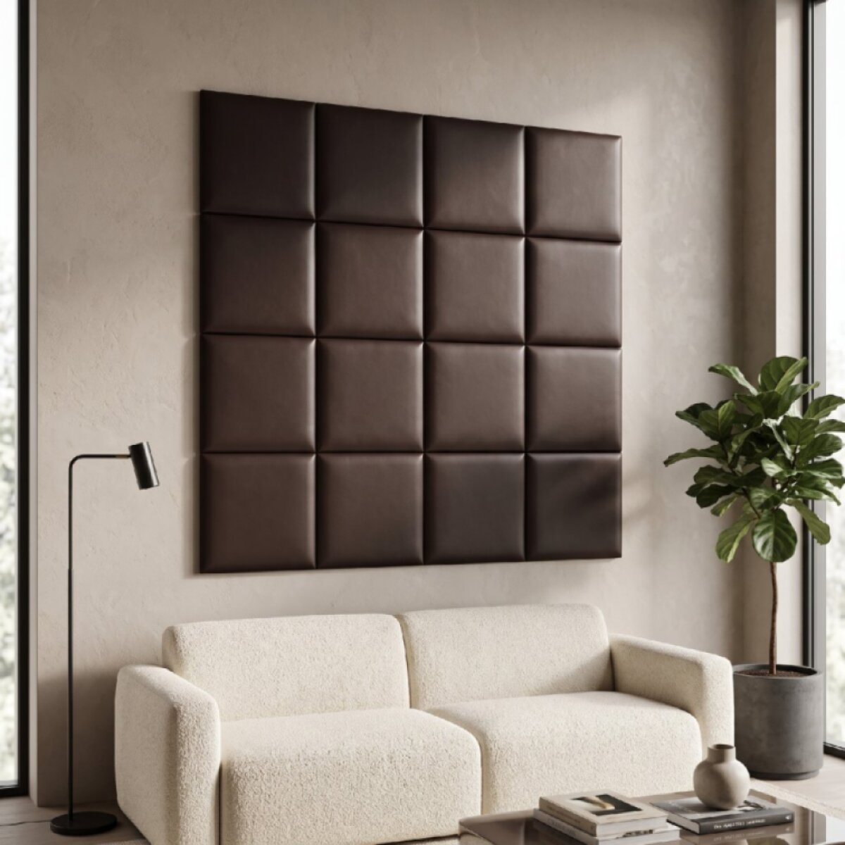 Čalouněný nástěnný panel s EKO KŮŽÍ různé rozměry hnědá čtverec MyBestHome