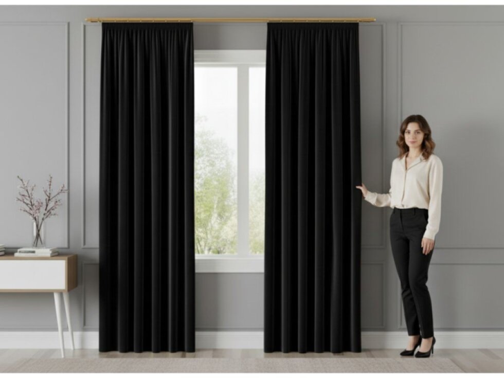 Dekorační závěs s řasící páskou VALMONT 140 cm x 250 nebo 260 cm color 111 černá (cena za 1 kus) MyBestHome