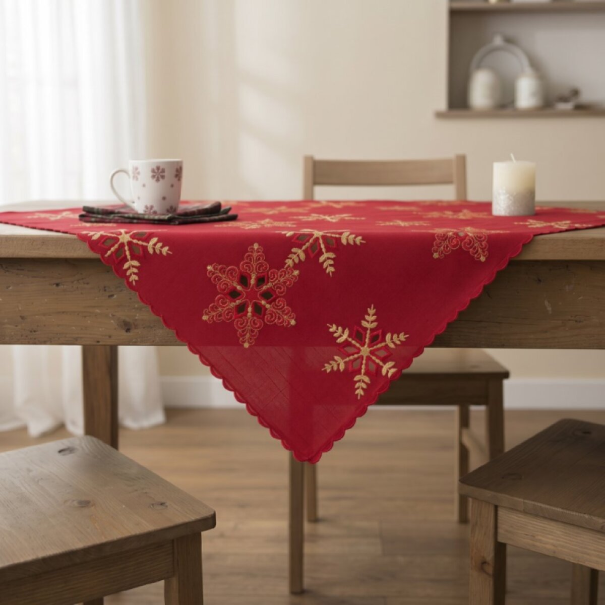 Vánoční ubrus na stůl SNOWFLAKE červená 85x85 cm