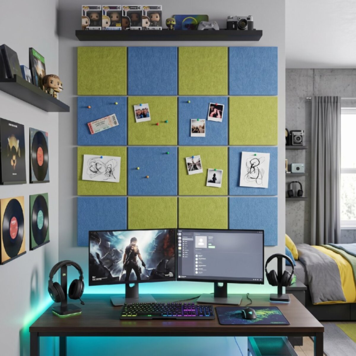 Dekorativní filcový nástěnný panel CROSS zelená 40x40 cm čtverec - Cena za 2 kusy v balení