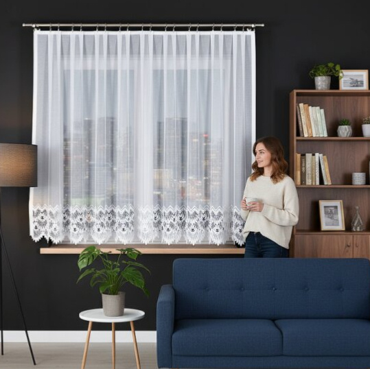 Dekorační krátká vzorovaná záclona na žabky FELICJA LINE 160 bílá 300x160 cm MyBestHome