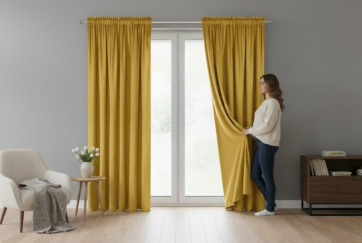 Dekorační VELVET závěs s řasící páskou ESTER 140x270 cm mustard/hořčicová (cena za 1 kus) MyBestHome