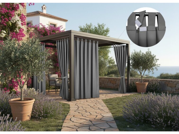 Venkovní zahradní závěs s poutky na suchý zip LISBOA tmavě šedá 02 různé rozměry Mybesthome