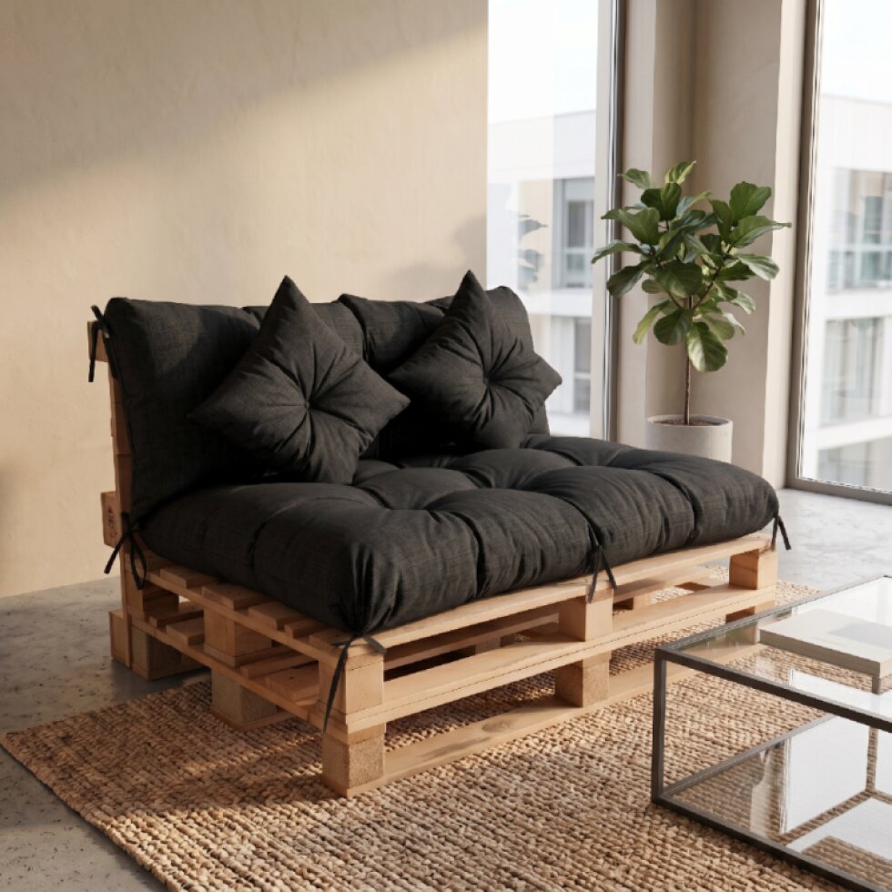 Interiérový polstr na palety LIVING 01 černá – do obývacího pokoje MyBestHome