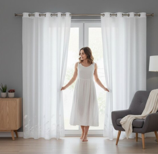 Dekorační vzorovaná záclona s kroužky SLIM 140x250 cm (cena za 1 kus) MyBestHome