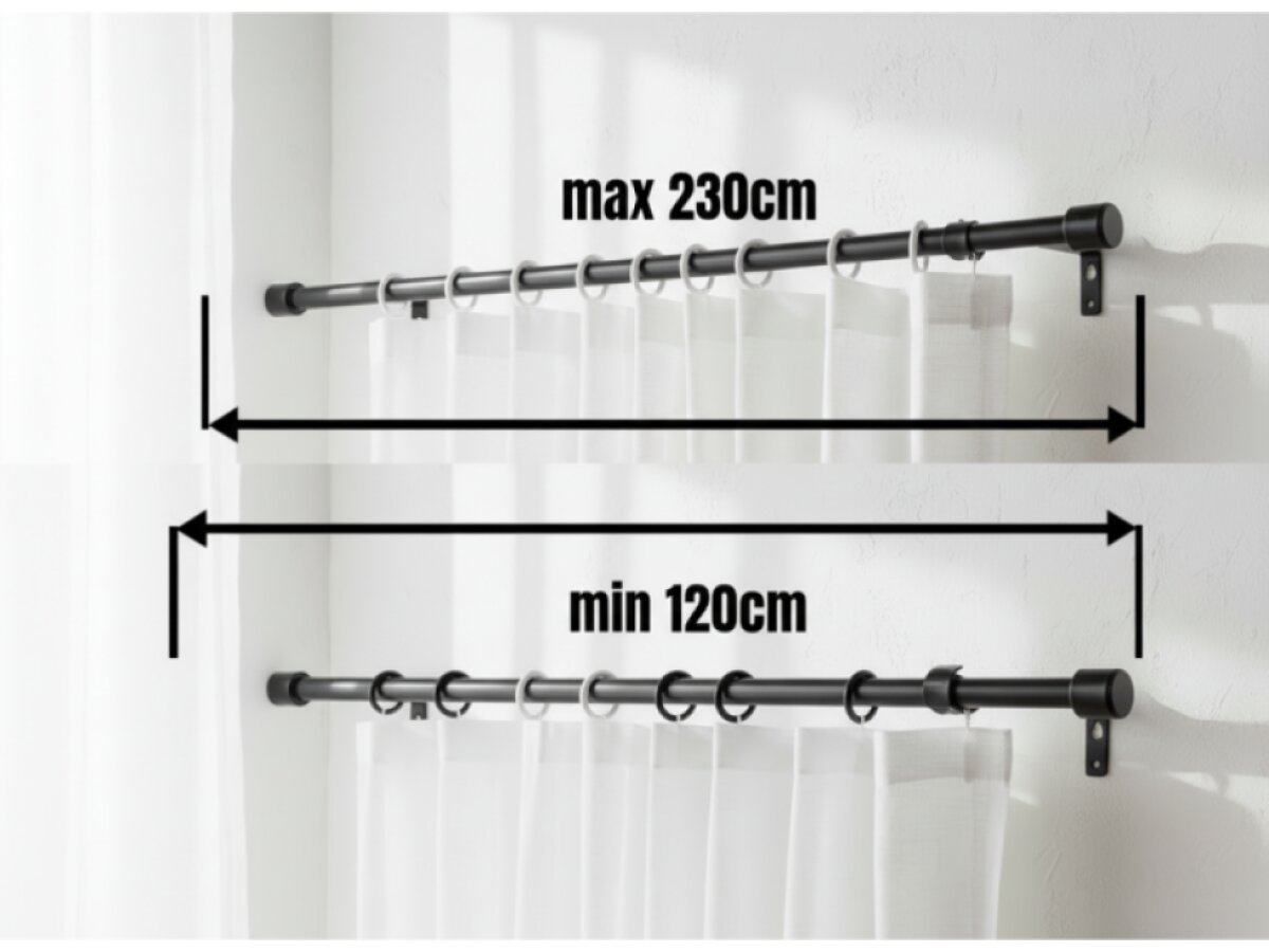 Kovová teleskopická garnýž VINCENZO černá 120-230 cm Ø 16/19 mm jednořadá Mybesthome