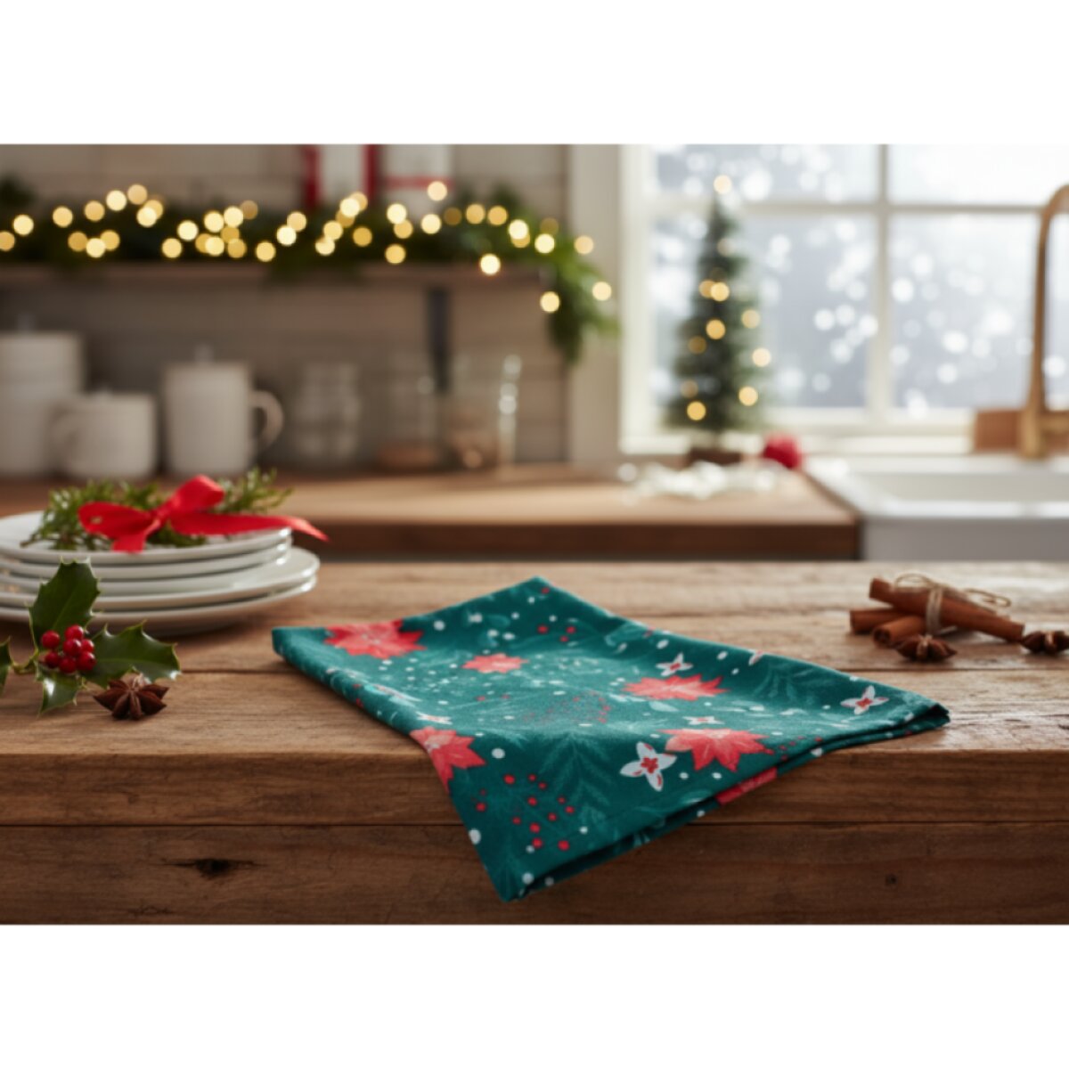 Vánoční kuchyňská utěrka JINGLE BELLS zelená/červená 45x65 cm