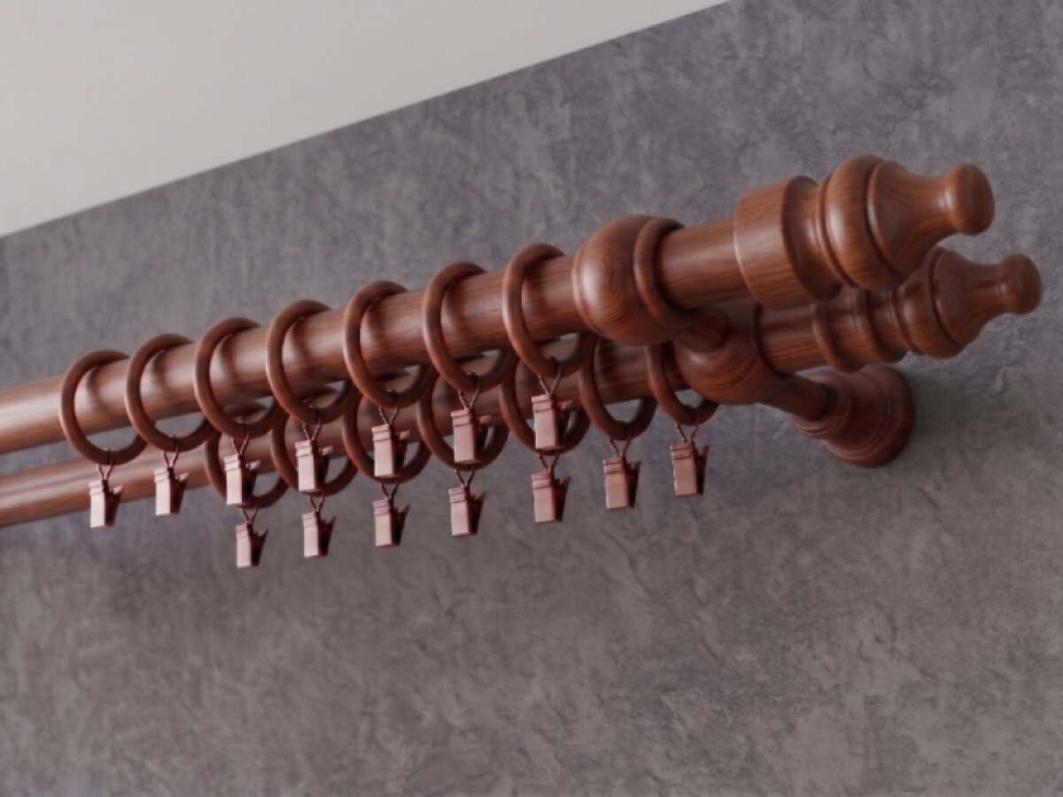 Dřevěná garnýž Ø 28 mm více rozměrů LINDA WALL FIX tmavý dub dvouřadá Mybesthome