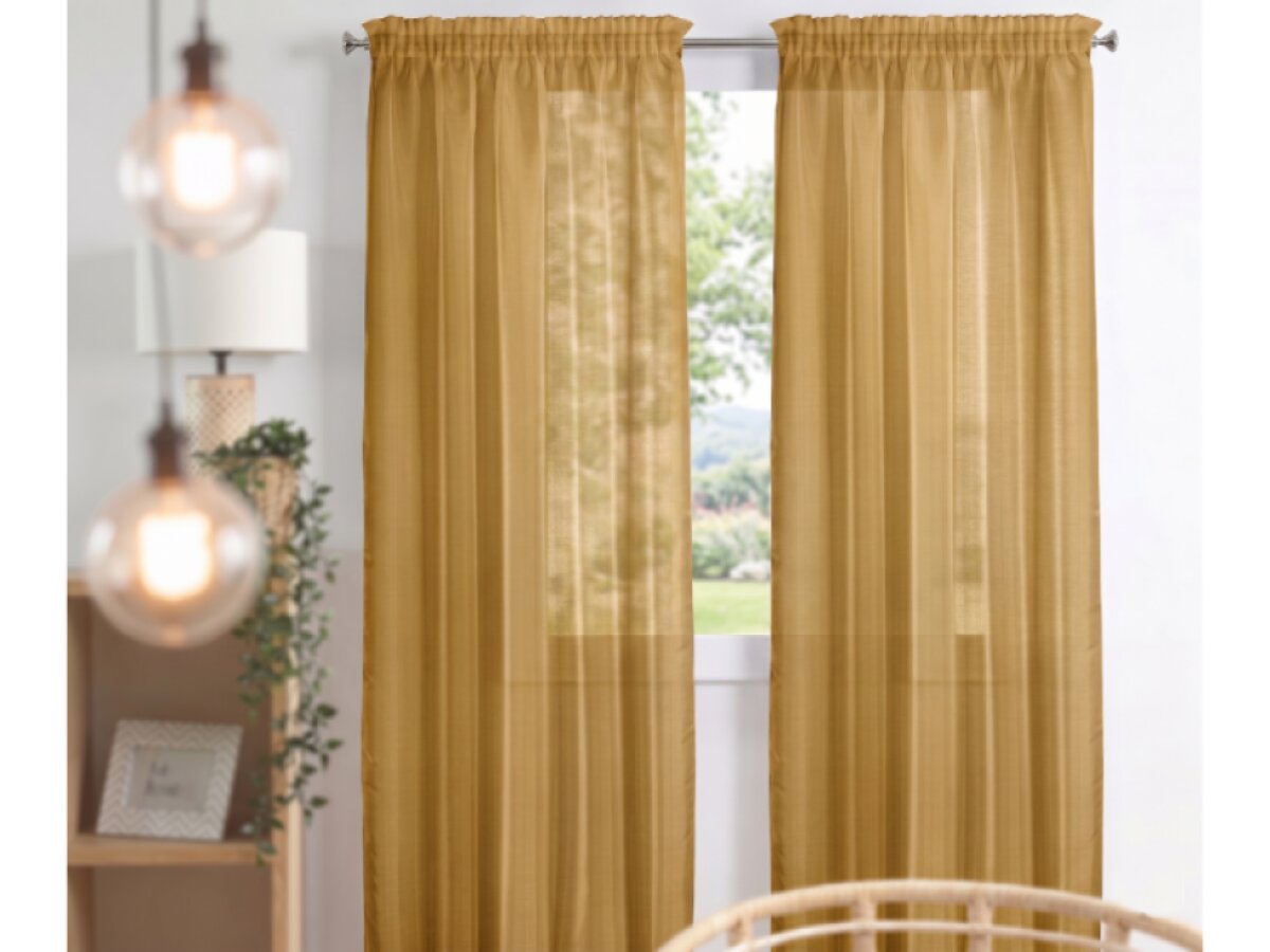 Dekorační dlouhá záclona s řasící páskou WOOD mustard/hořčicová 140x245 cm (cena za 1 kus) MyBestHome