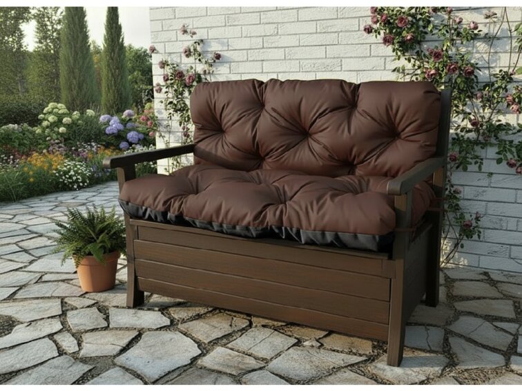 Prošívané sezení JONAS color 27 TMAVĚ HNĚDÁ různé rozměry, polstr na zahradní lavici - sedák s opěrkou, Mybesthome