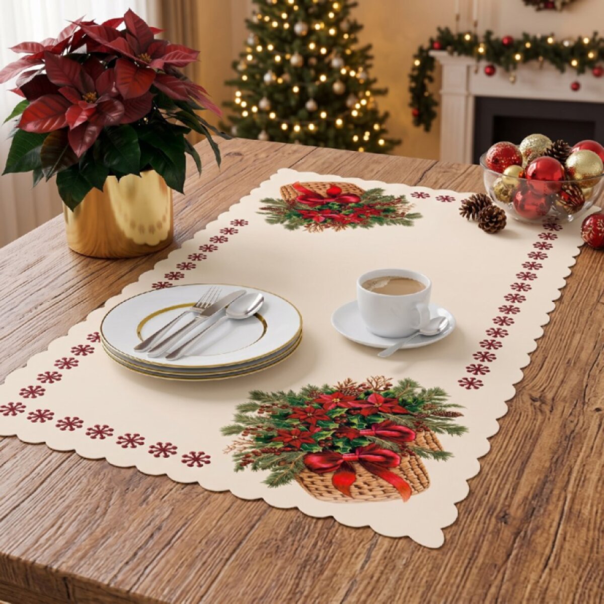 Vánoční běhoun na stůl CHRISTMAS FLOWER 50x100 cm