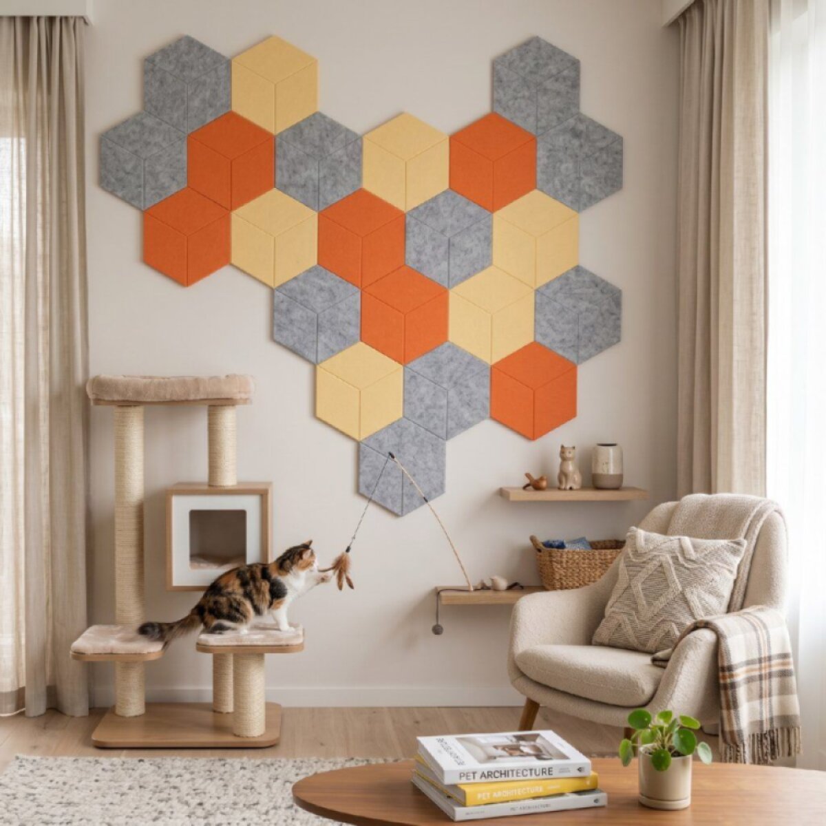 Dekorativní filcový nástěnný panel CROSS DESIGN žlutá 40x46 cm hexagon - sada 2 ks