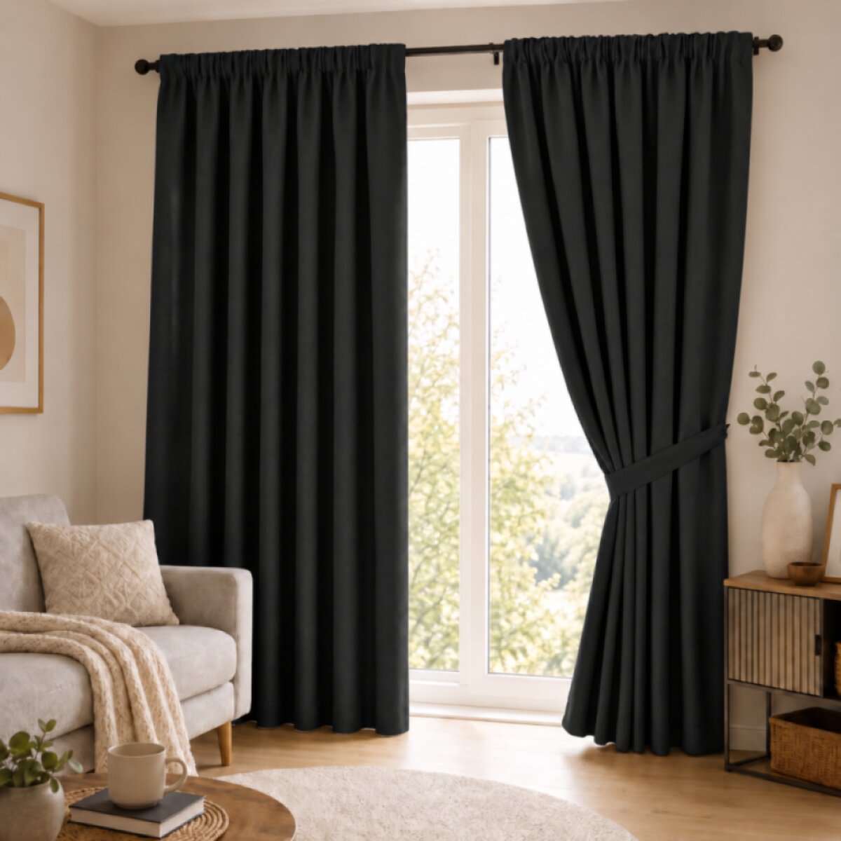 100% zatemňující závěs 140×250 cm SUPER BLACKOUT černý 039 s řasící páskou