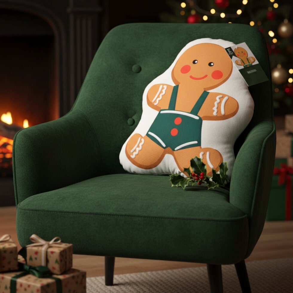 Vánoční tvarovaný polštář XMAS FRIENDS Pan Perníček 23x35x7 cm