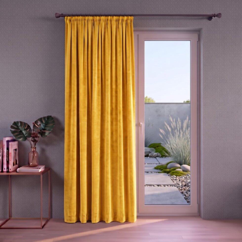 Dekorační VELVET závěs s řasící páskou VELUTTO mustard/hořčicová 140x260 cm (cena za 1 kus) MyBestHome