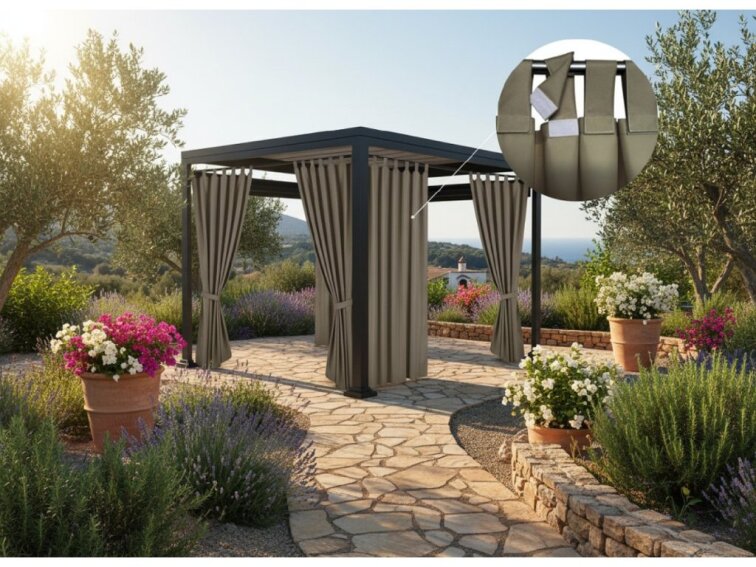 Venkovní zahradní závěs s poutky na suchý zip LISBOA hnědá 04 různé rozměry Mybesthome