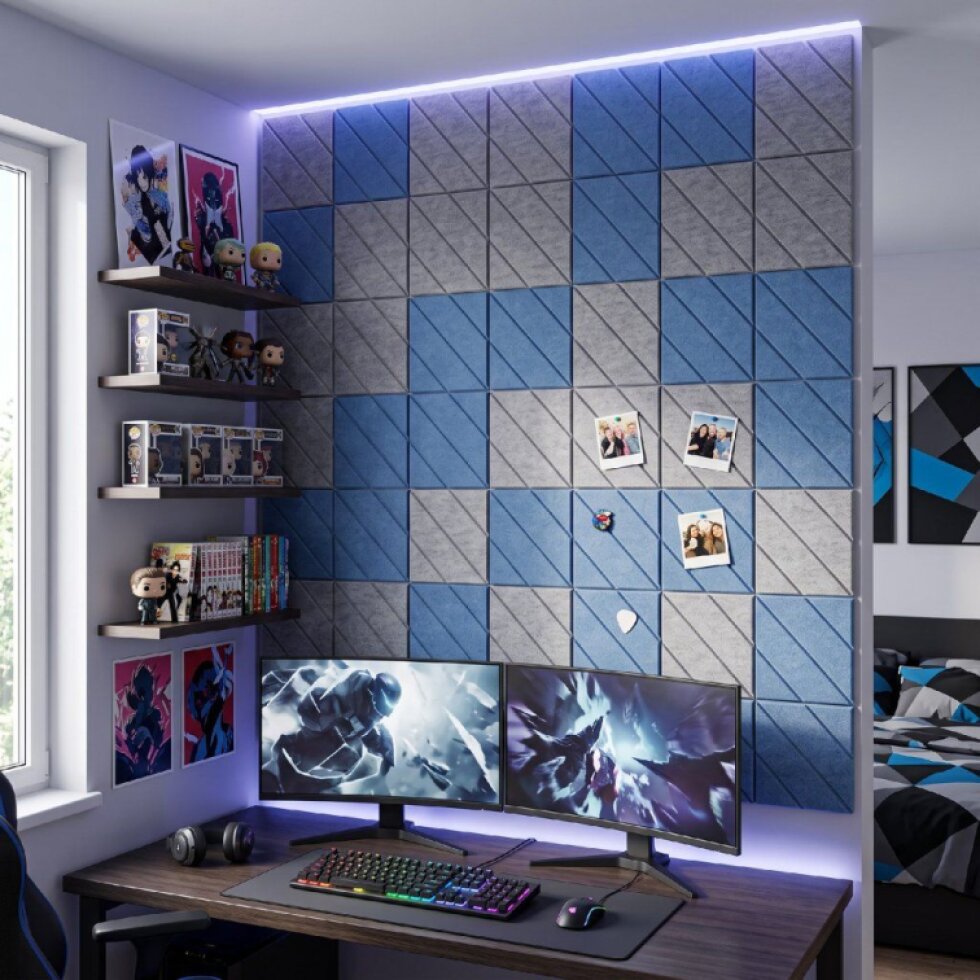 Dekorativní filcový nástěnný panel CROSS DESIGN modrá 40x40 cm čtverec - Cena za 2 kusy v balení