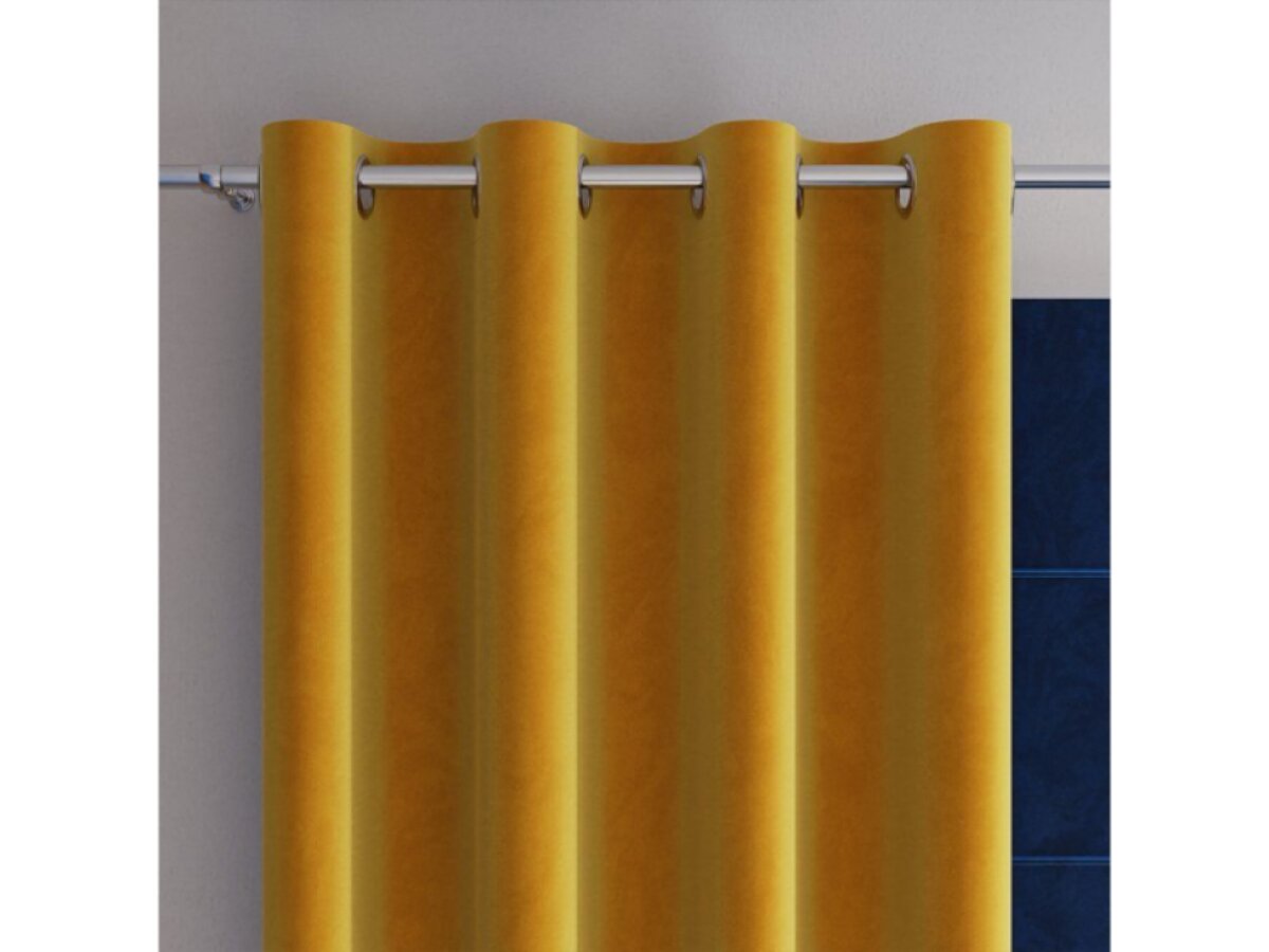 Dekorační krátký velvet závěs s kroužky VITTO 019 mustard/hořčicová 140x160 cm (cena za 1 kus) MyBestHome