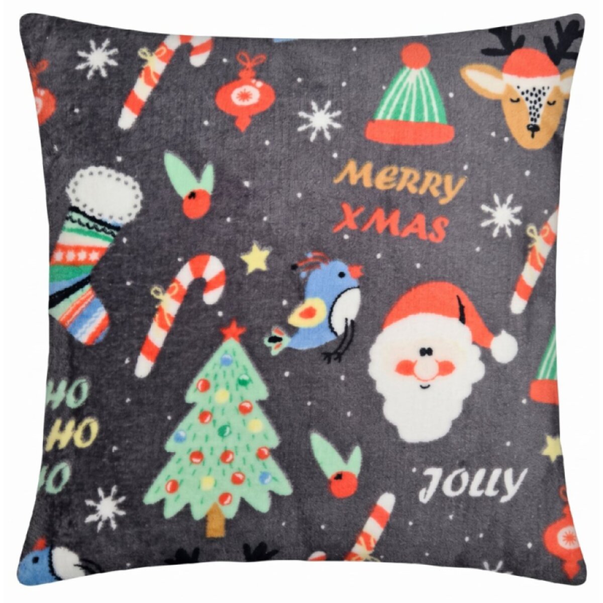 Vánoční povlak na polštář JINGLE SANTA šedá 40x40 cm mikrovlákno