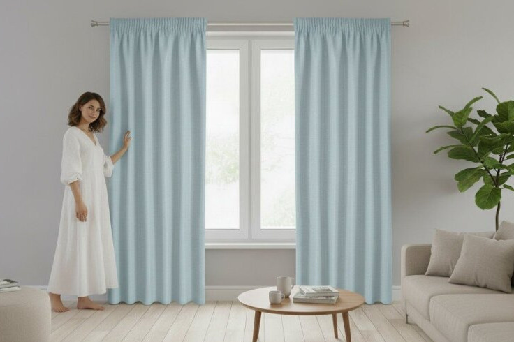 Dekorační dlouhý jednobarevný závěs s řasící páskou RAMONA světle modrá 140x270 cm (cena za 1 kus) MyBestHome