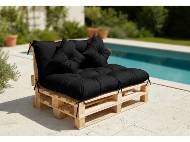 Polstr CARLOS color 01 černá, sedák 120x80 cm, opěrka 120x40 cm, paletové prošívané sezení Mybesthome