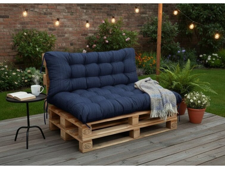 Paletové prošívané sezení DENIM PIETRO SET - sedák 120x80 cm, opěrka 120x40 cm, color 04 tmavě modrá, Mybesthome