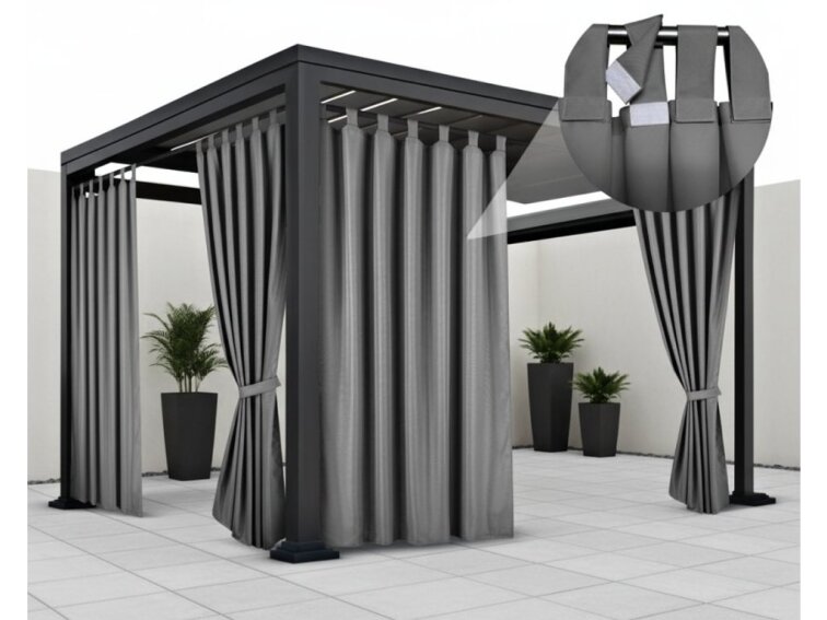 Venkovní zahradní závěs s poutky na suchý zip LISBOA tmavě šedá 02 různé rozměry Mybesthome