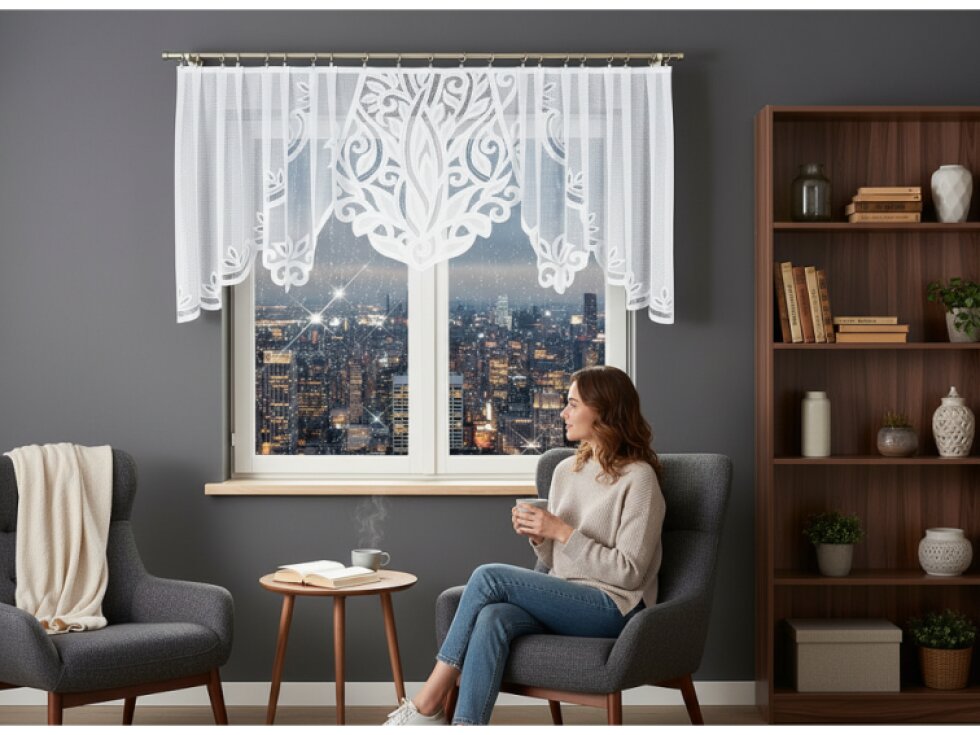 Dekorační krátká vzorovaná záclona na žabky POLA 100 bílá 300x100 cm MyBestHome