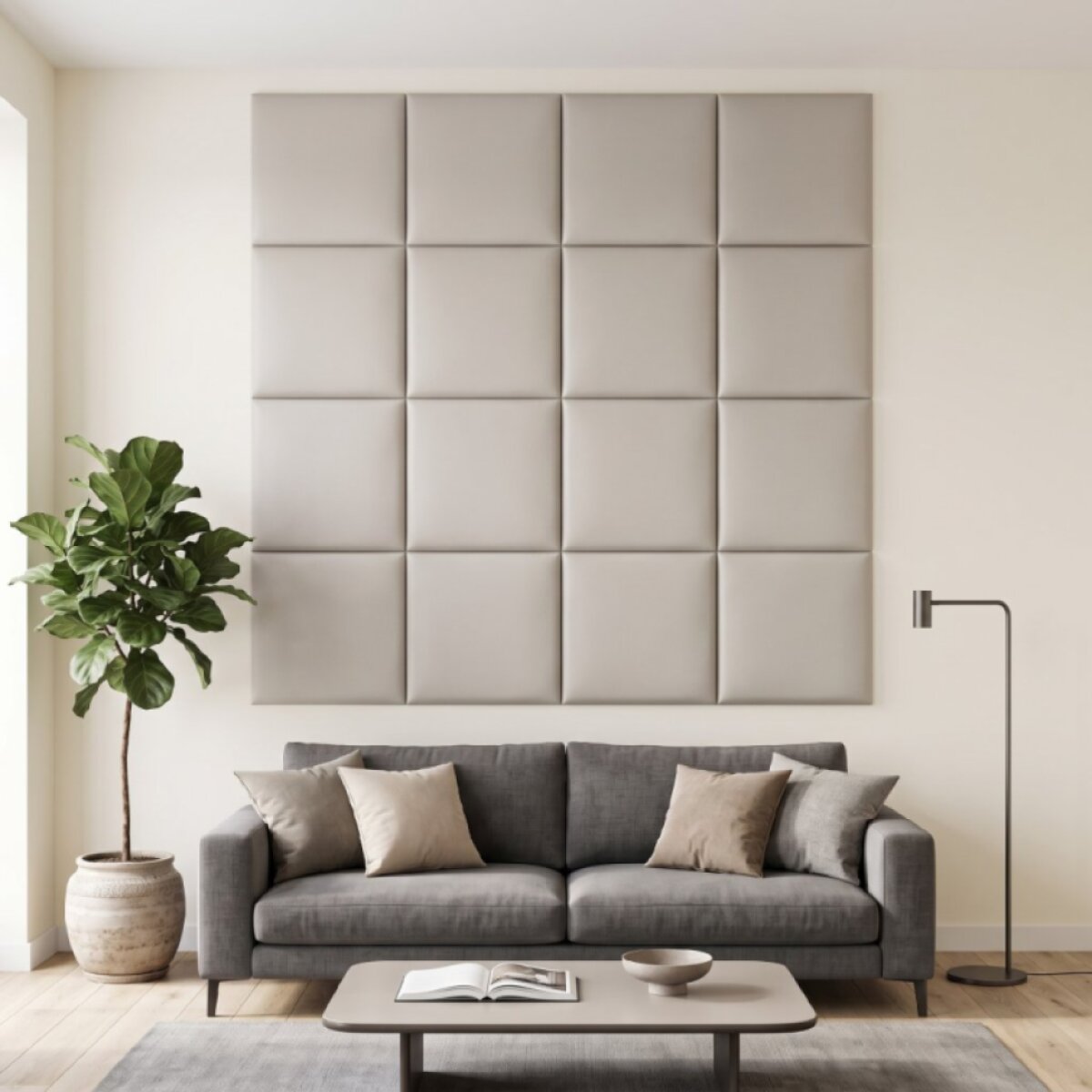 Čalouněný nástěnný panel s EKO KŮŽÍ různé rozměry krémová čtverec MyBestHome
