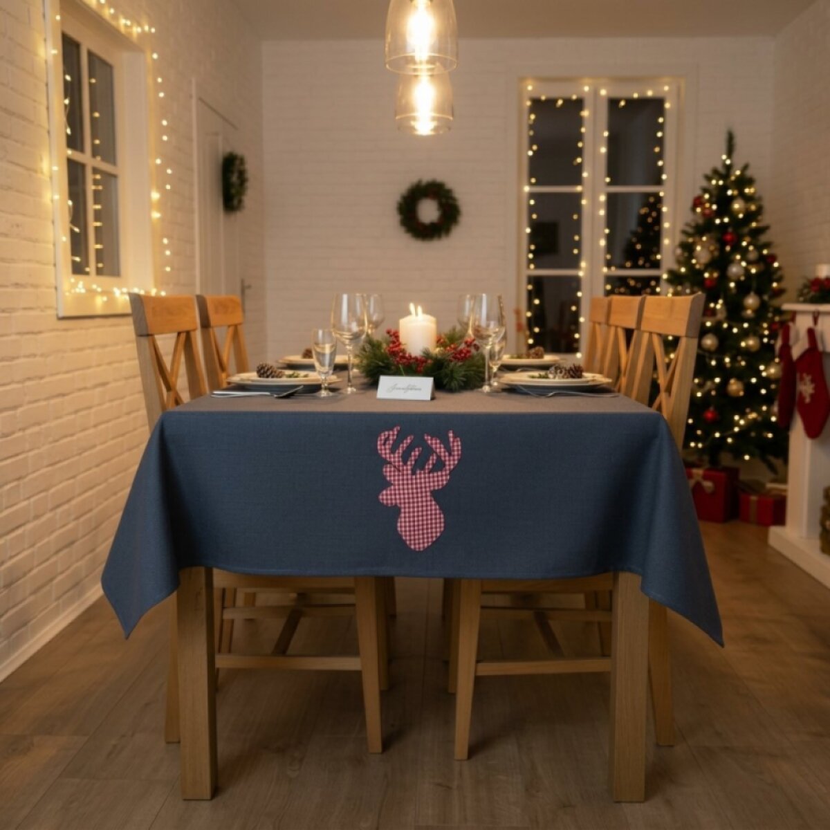 Vánoční ubrus na stůl CHRISTMAS DEER šedá 110x160 cm