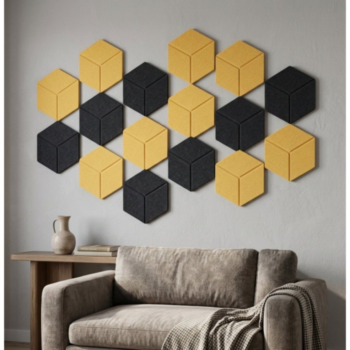 Dekorativní filcový nástěnný panel CROSS DESIGN černá 40x46 cm hexagon - sada 2 ks
