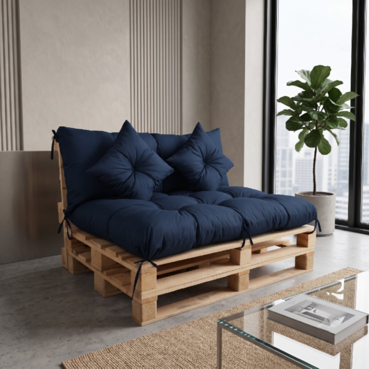 Interiérový polstr na palety LIVING 04 modrá – do obývacího pokoje MyBestHome